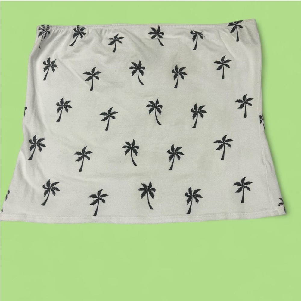 White Palm Tree Print strapless Crop Top